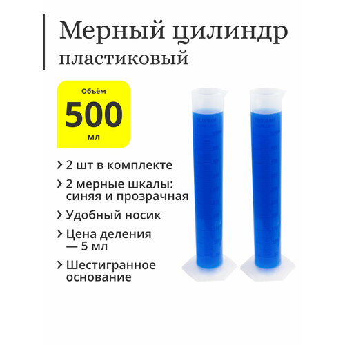 Мерный цилиндр пластиковый, 500 мл, синяя шкала (2 шт.)
