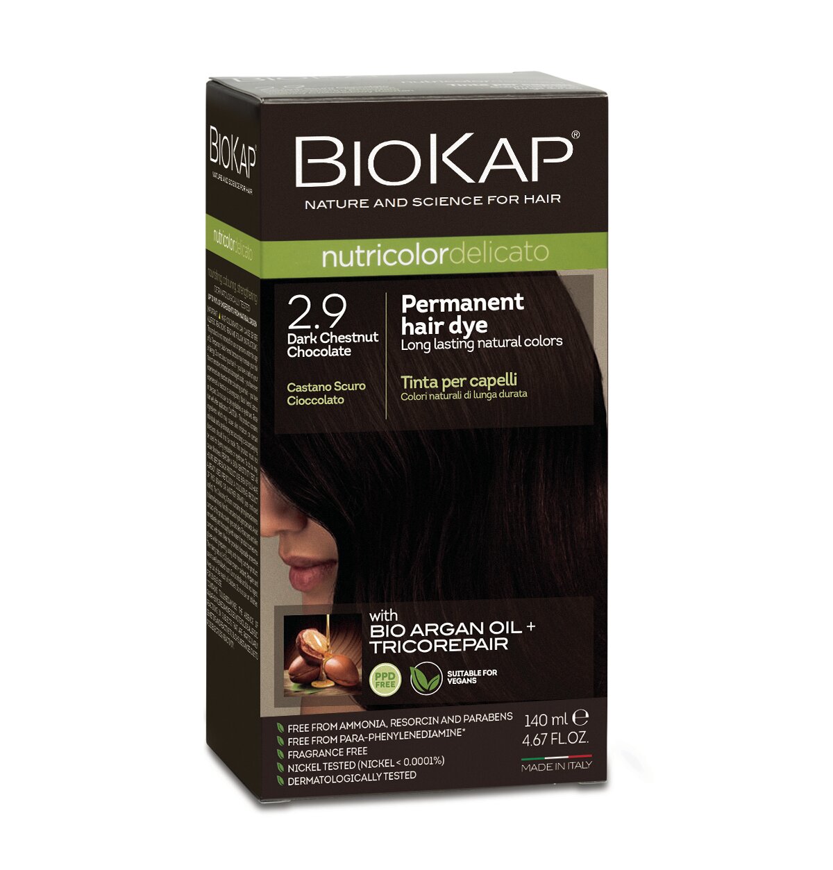 Краска для волос BioKap Delicato тёмно-каштановый шоколадный тон 2.90, 140мл
