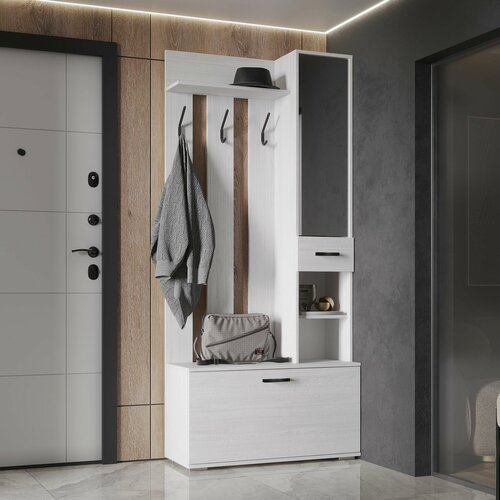 Прихожая комплект Берта от Линаура с зеркалом обувницей ящиком и вешалкой 91x203x35 см Анкор светлый 11420₽