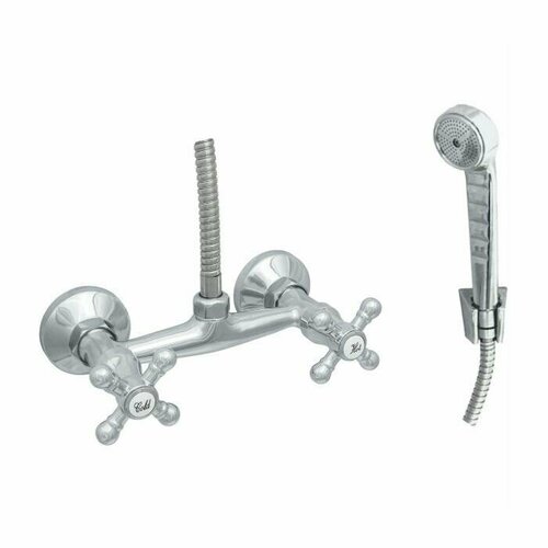 Смеситель для душа двуручный душевой шланг н/ж сталь, хромированная пластиковая лейка и кронштейн Стандарт ЦС-СМ 293/3-4 К М_Крест Центр Сантехники (Подольск) СМ508519