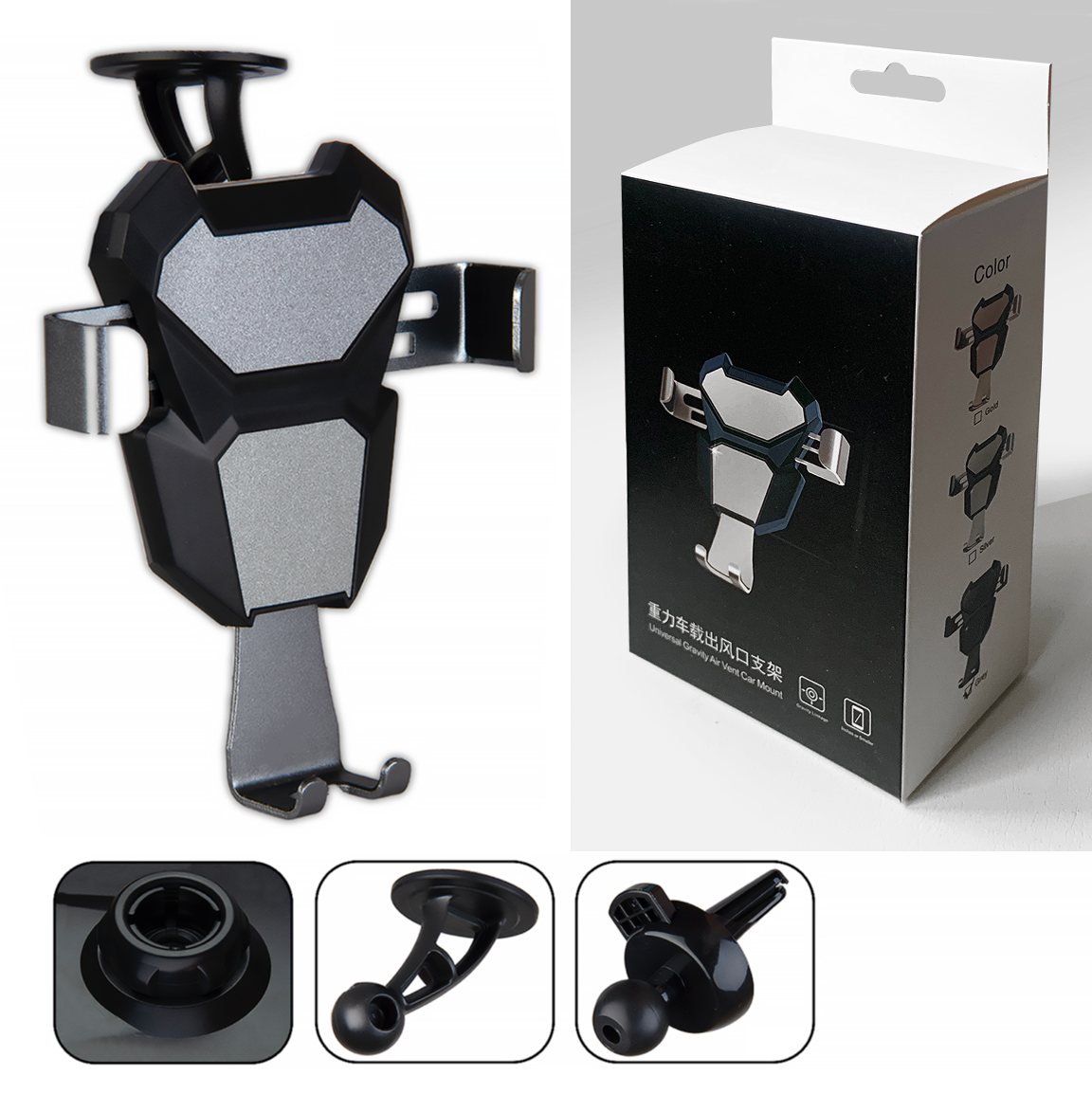 фото Держатель телефона, самозажимной 6,5-10 см, серебристо-черный