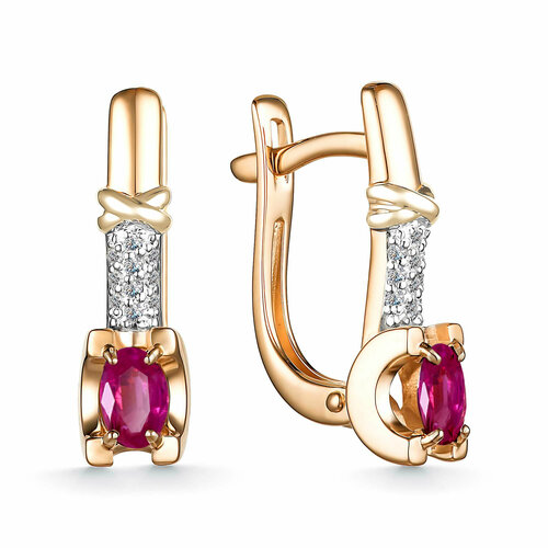 Серьги Diamant online, красное золото, 585 проба, бриллиант, рубин, розовый