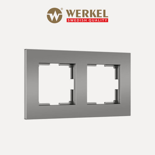 Изображение товара Рамка на 2 поста Werkel Slab W0022965, поликарбонат, цвет серебро soft
