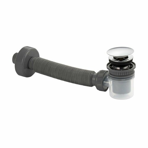 Сифон для раковины автоматический с системой клик - клак из высокопрочного АБС пластика универсальный для раковин с переливом и без перелива 1071₽