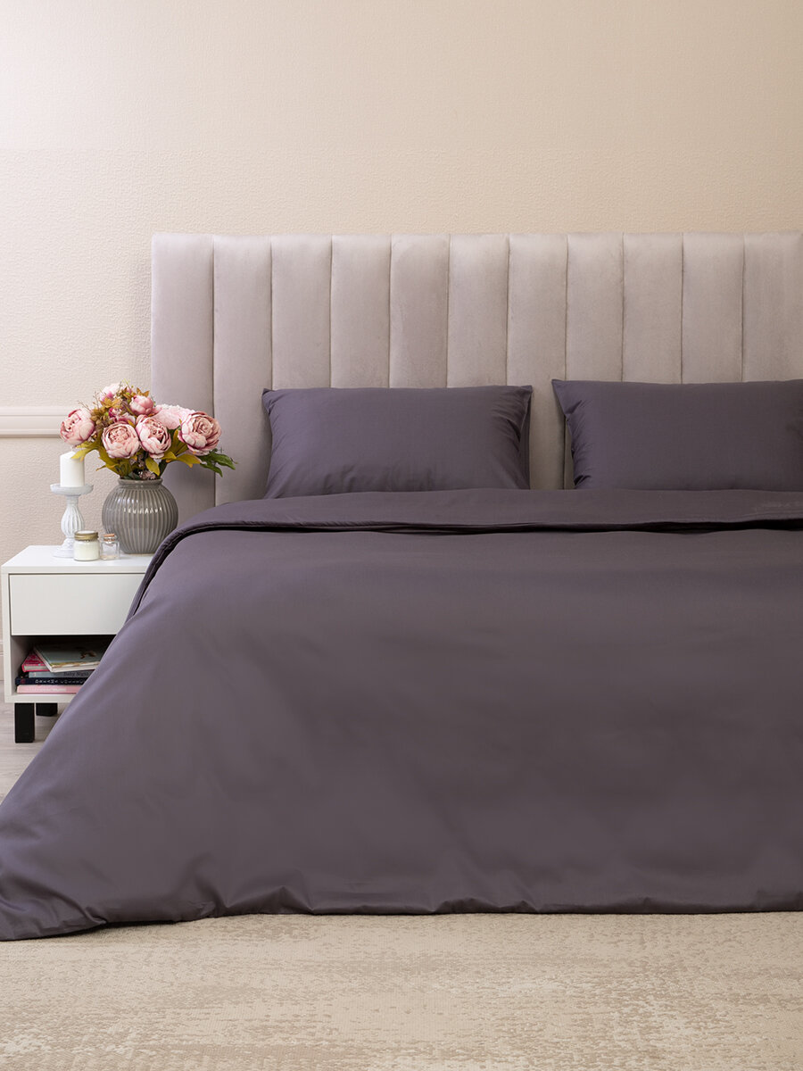 Постельное белье 2 спальное Tessolo Home, сатин, графит — фото 1