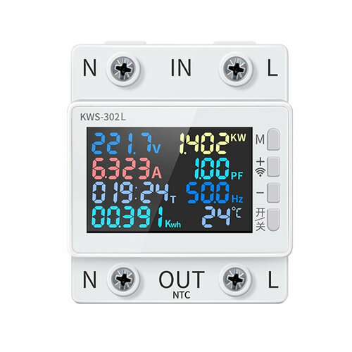Многофункциональный измеритель на DIN-рейку KWS-302L / Цифровой вольтметр, амперметр, счетчик электроэнергии / Контроль напряжения