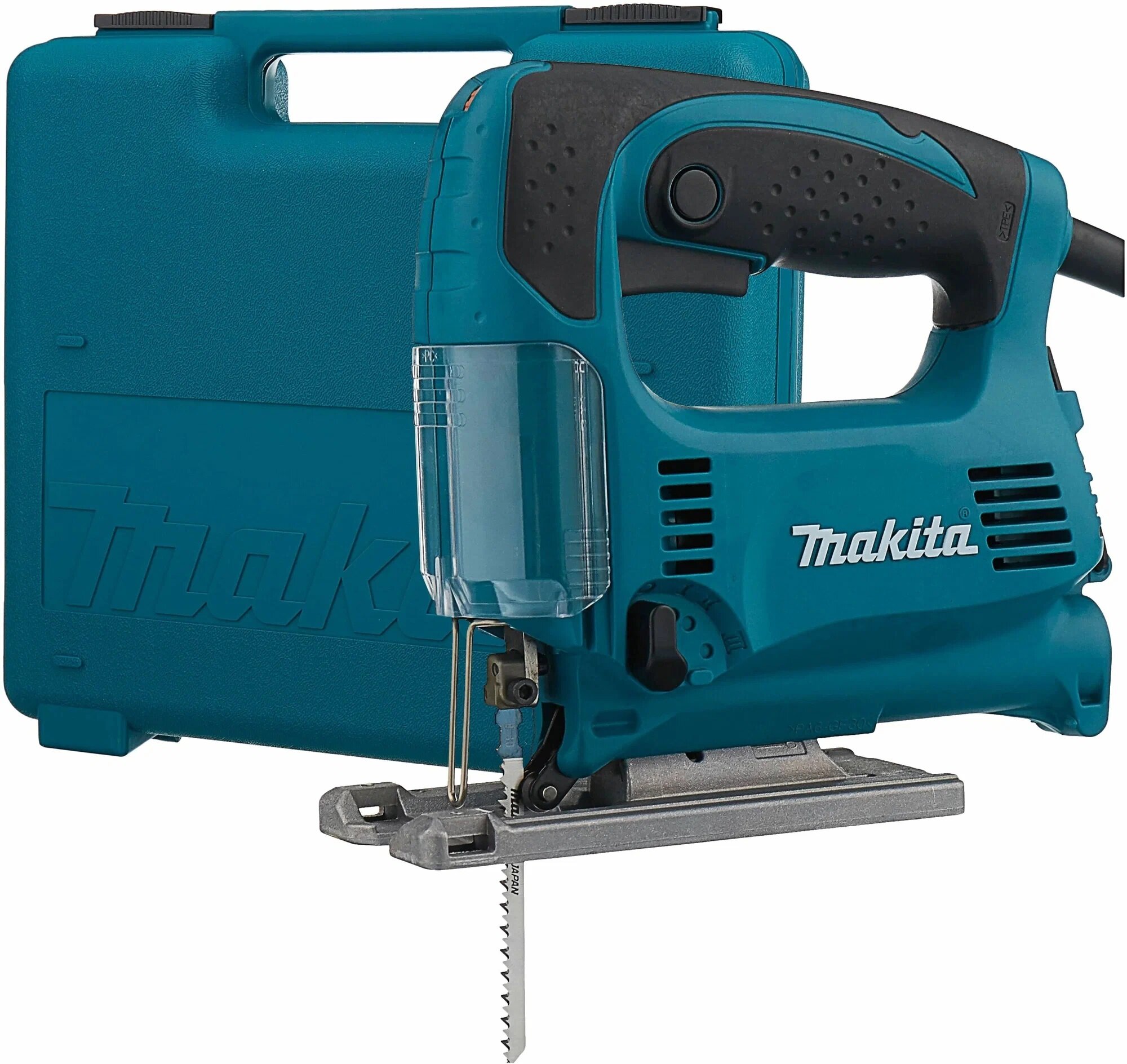 Электролобзик Makita 4329K, 450 Вт сине-зеленый