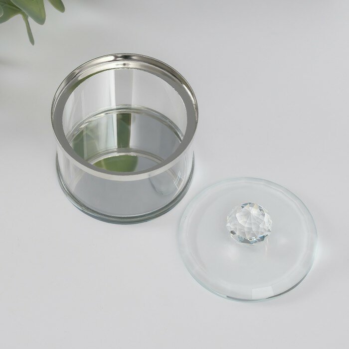 Шкатулка стекло с металлическим ободком "Серебро" 7х6,5х6,5 см 4453204