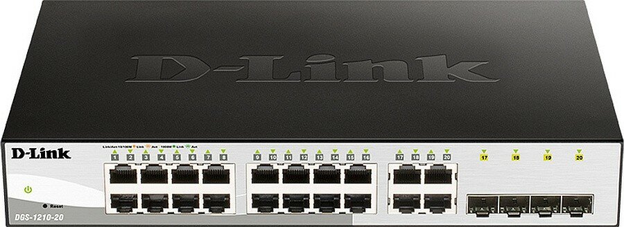 D-Link DGS-1210-20/FL2A Управляемый L2 коммутатор с 16 портами 10/100/1000Base-T и 4 комбо-портами 100/1000Base-T/SFP