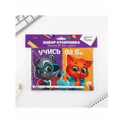 Набор двойной блокнот с заданиями и ручка Отличной учебы 592₽