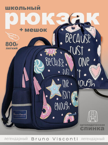 Изображение товара Рюкзак Bruno Visconti синий с эргономичной спинкой "сладкое настроение" с мешком, Арт. 12-002-181/02-К