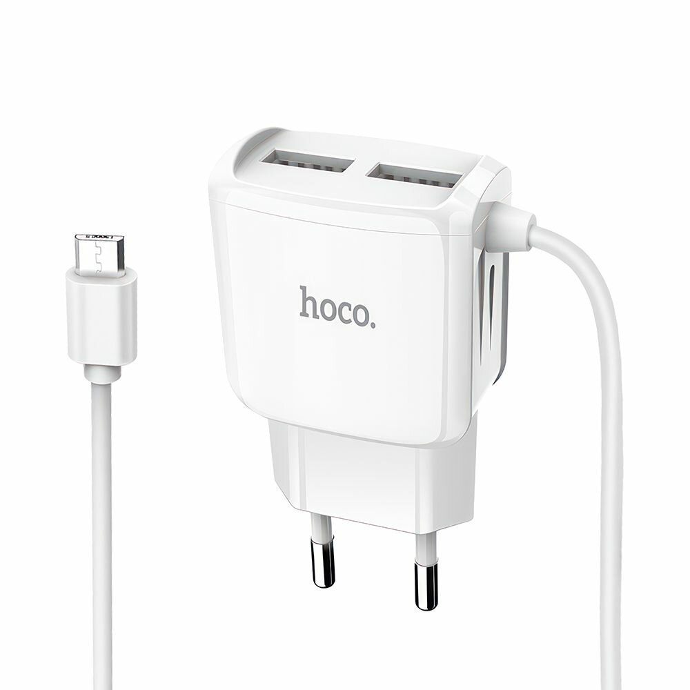 СЗУ HOCO C59A Mega Joy 2xUSB, 2.4А, интегр кабель MicroUSB, 1м (белый)