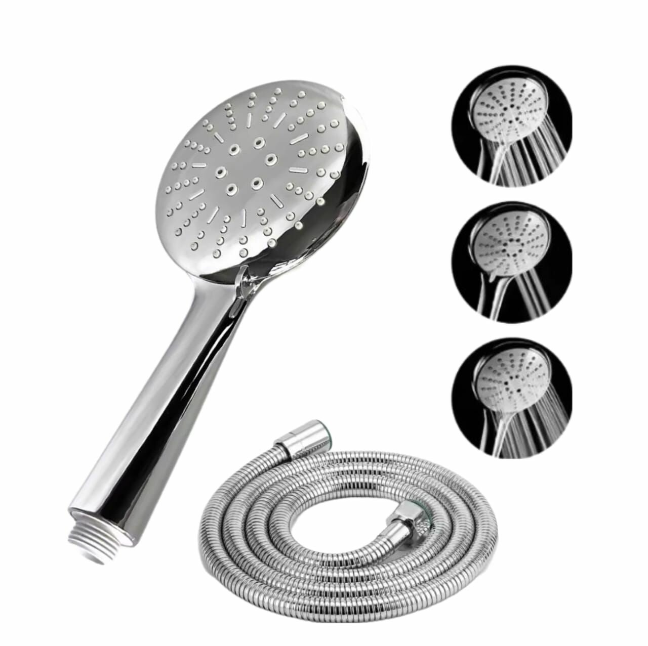 фото Лейка для душа, со шлангом 150см (душевой комплект), 3 функции, цвет Чёрный GK-YUDIS-H3012