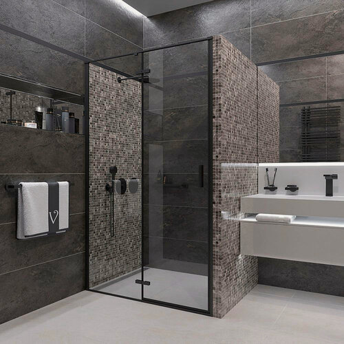 Изображение товара Душевая дверь Veconi (Векони) VN73B-90-01-C4 900х1950 мм профиль черный, стекло прозрачное