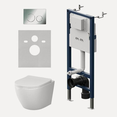 Изображение товара Инсталляция с унитазом AM.PM Like Aquaspin, сиденье микролифт, клавиша хром глянец