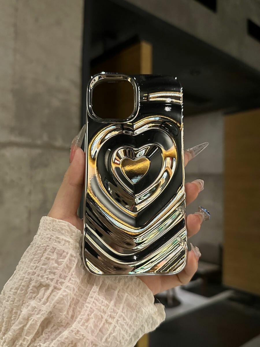 Чехол О'кейси "Сердечко", для iPhone 13, серебристый, защита камеры