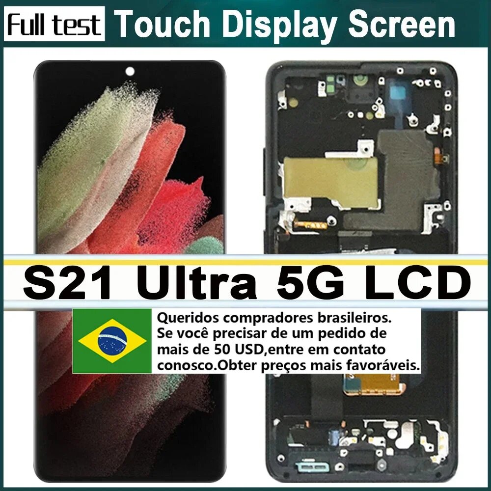AMOLED-дисплей для Samsung S21 Ultra, ЖК-дисплей, сенсорный экран в сборе, детали для ремонта моделей SM-G998B/DS