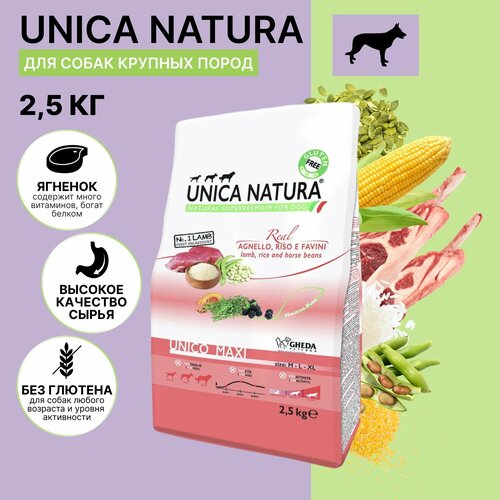 Сухой корм для собак крупных пород Unica Maxi с ягненком, 2,5 кг.