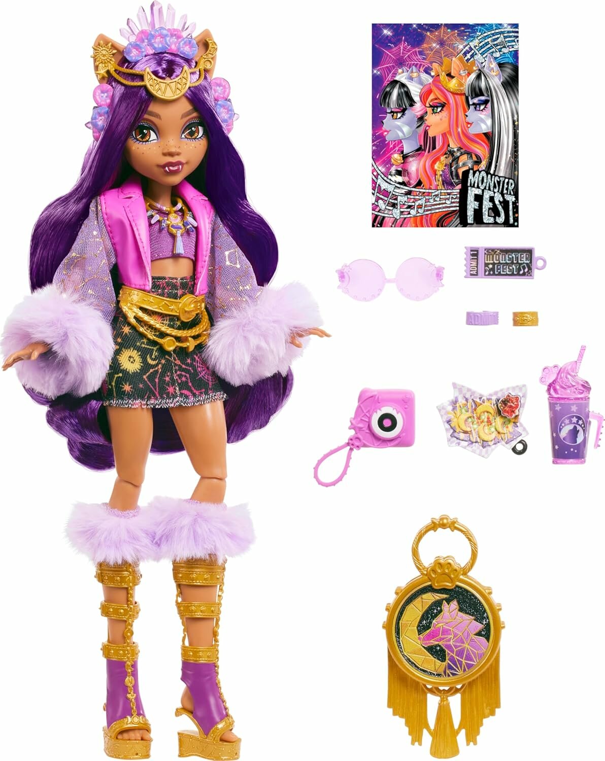 Monster High — Кукла Clawdeen Wolf Monster Fest с гламурным образом и фестивальными аксессуарами
