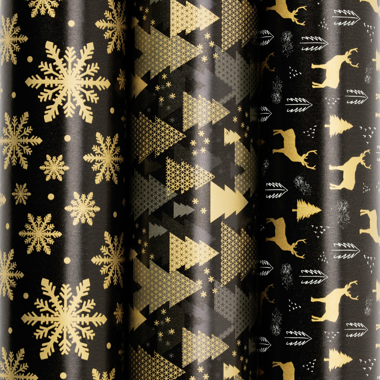 Бумага упаковочная новогодняя набор 3 шт, "Black&Gold", 70х100 см, 3 дизайна, золотая сказка, 592059