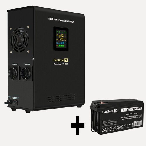 Изображение товара Комплект ИБП ExeGate FineSine SX-1000. LCD. AVR.2SH + батарея ExeGate DT 1265 (12В, 65Ач) 1шт EX296548RUS