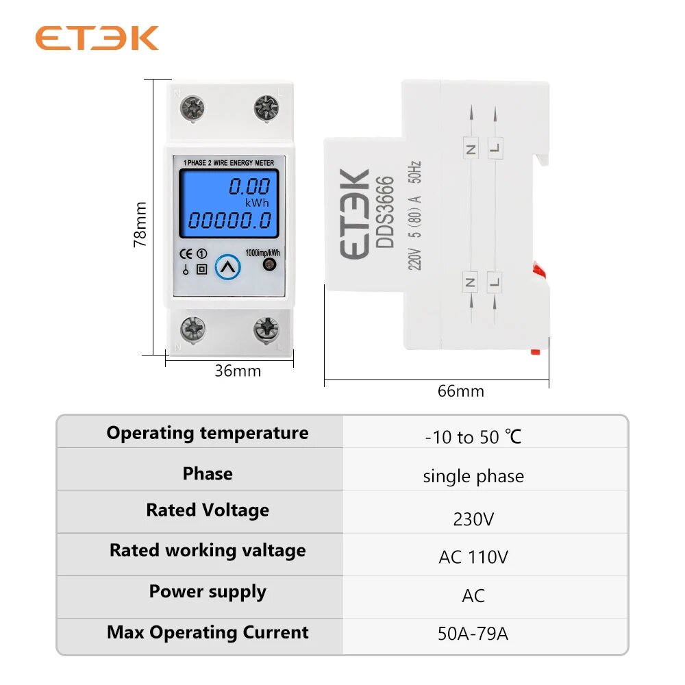 Ваттметры Счетчик энергии ETEK DDS366