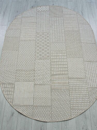 Изображение товара Ковер циновка Овальный на пол на кухню в гостиную 140х200 см бежевый современный безворсовой 338494 KoverVDom