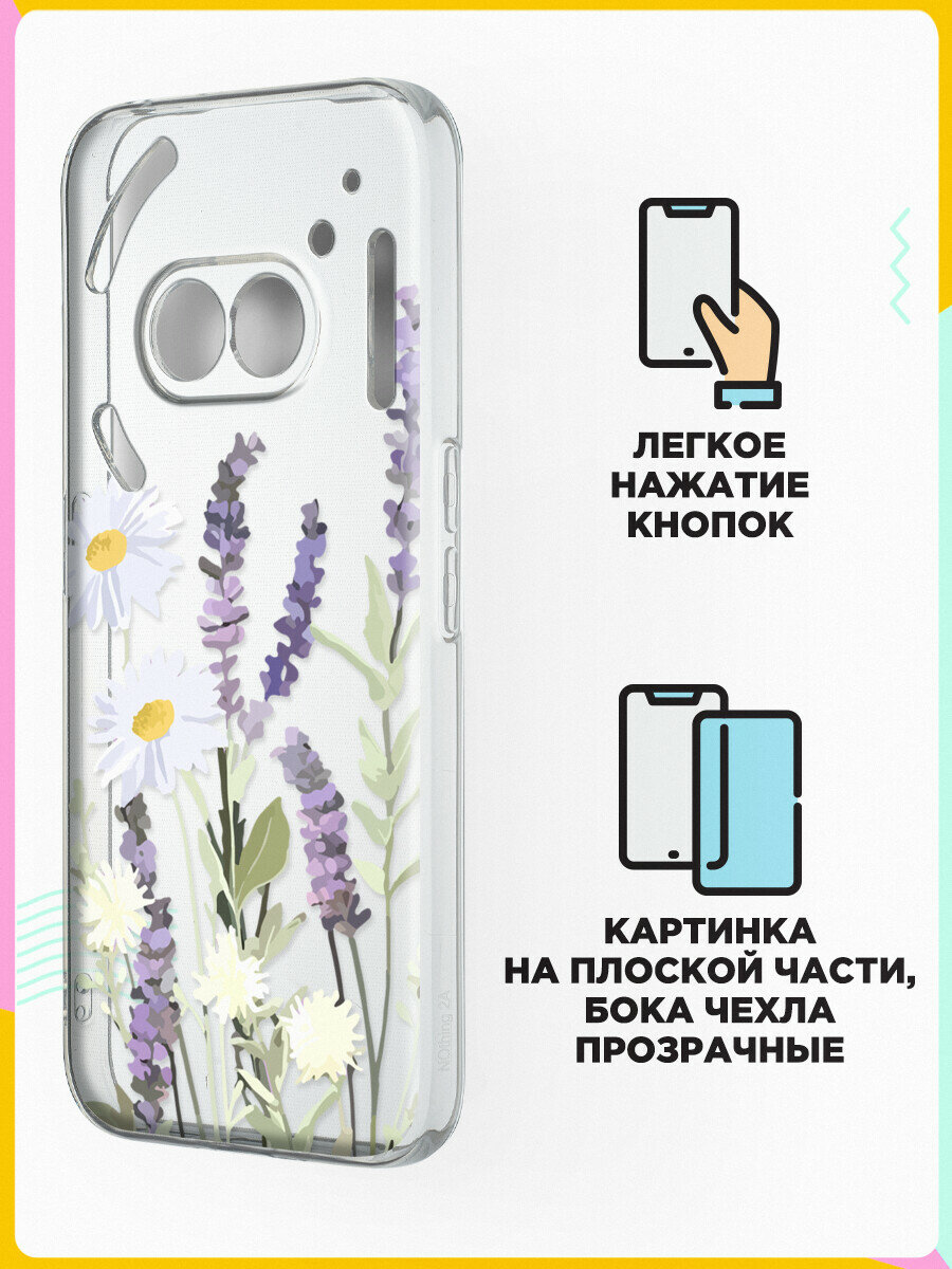Силиконовый чехол на Nothing Phone (2a) с принтом "Цветы" с прозрачными бортиками — фото 1