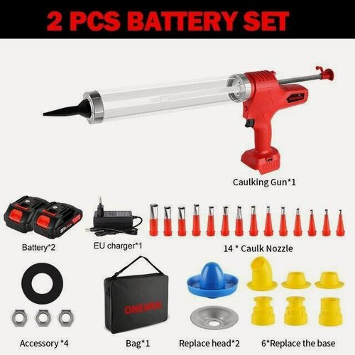 Изображение товара Пистолет для герметика Аккумуляторный, 500 мл, Закрытый 2 АКБ и ЗУ