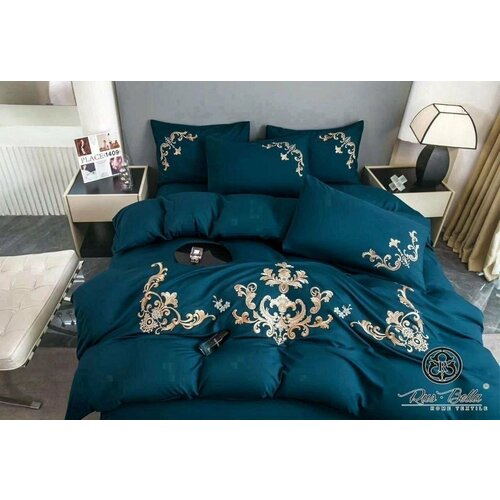 Комплект Постельного Белья Евро размер в подарочной коробке - Изумрудный