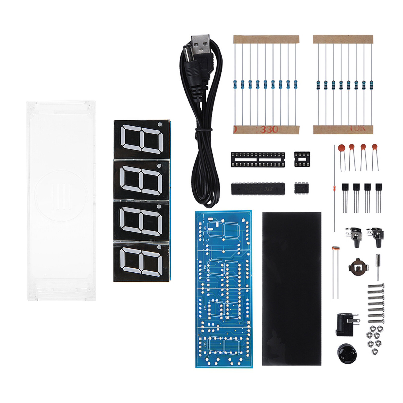 4-digit DIY Digital LED Clock Kit Auto Display Time/Temperature Electronic - Red