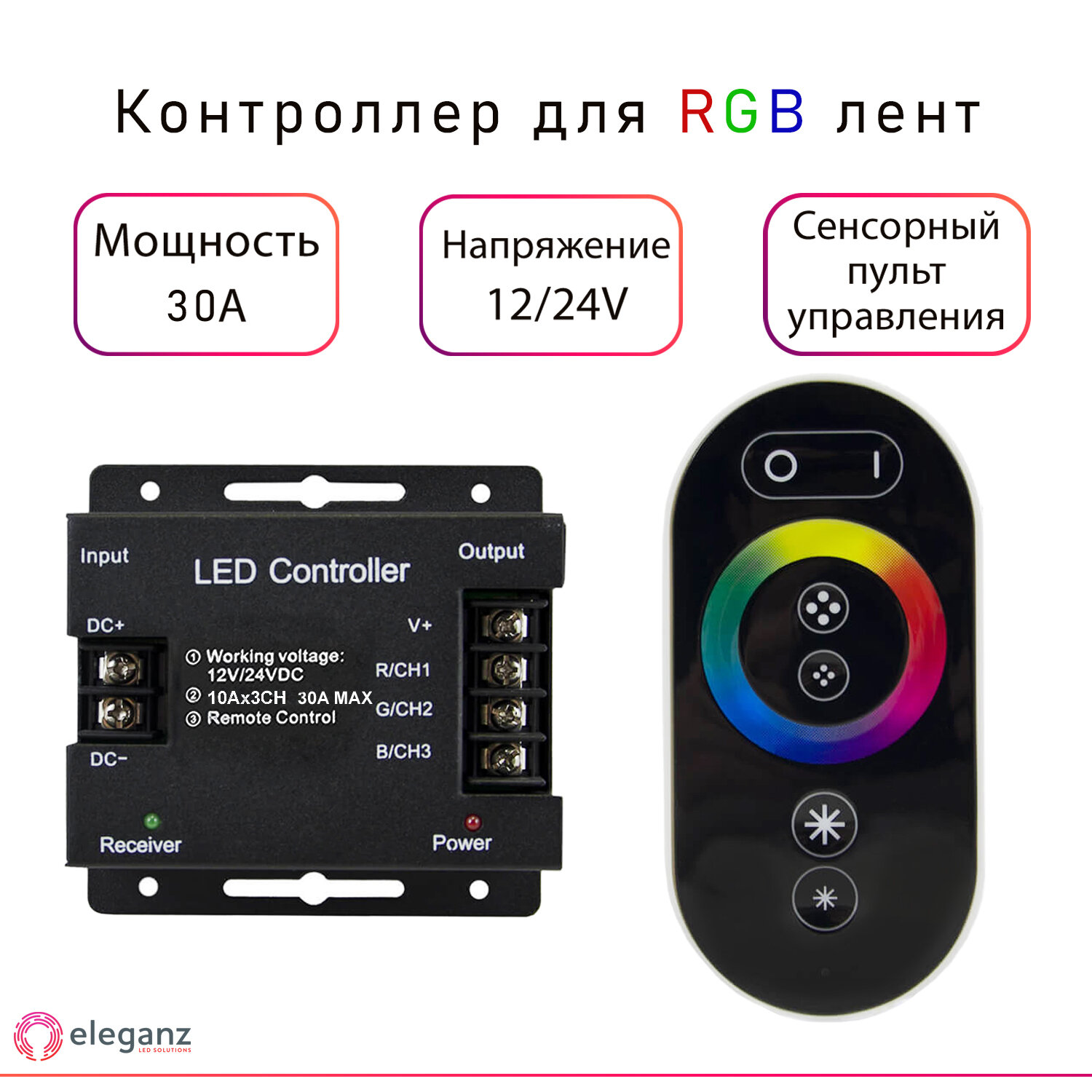 Контроллер LED-ленты Eleganz TOUCH 360/720W, IP20, AC, сенсорный, 30 A