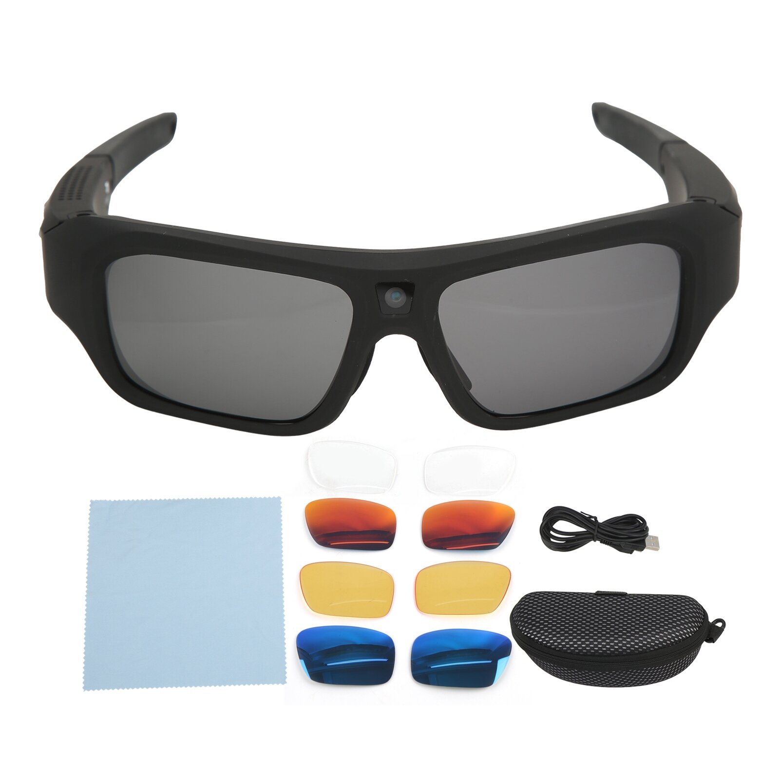 Camera Glasses 4K HD Smart Video Recording Sunglasses with 4 Pairs of Lenses for Hiking Cycling Riding