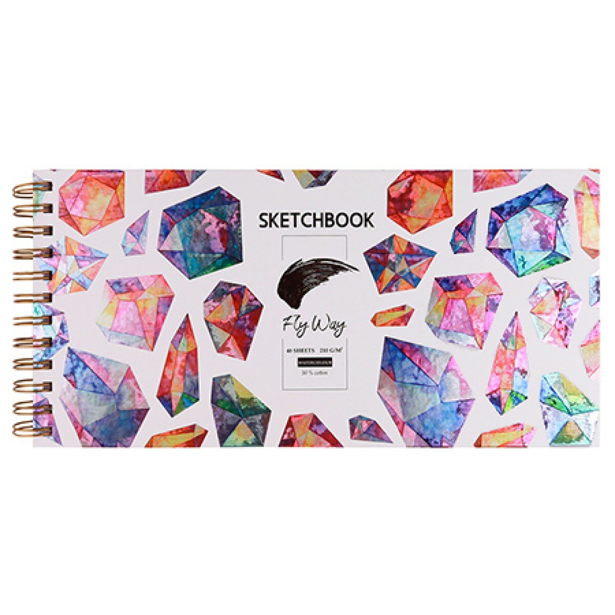 Скетчбук для акварели 350*160мм 40л 210г/м2 50% хлопок на спирали Проф-Пресс Яркие кристаллы
