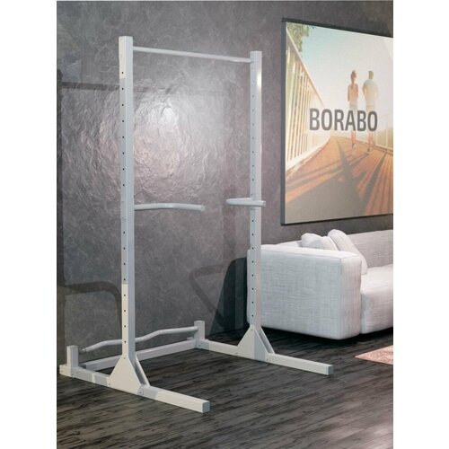 Турник напольный с брусьями и перекладиной для отжиманий, белый, 220 см