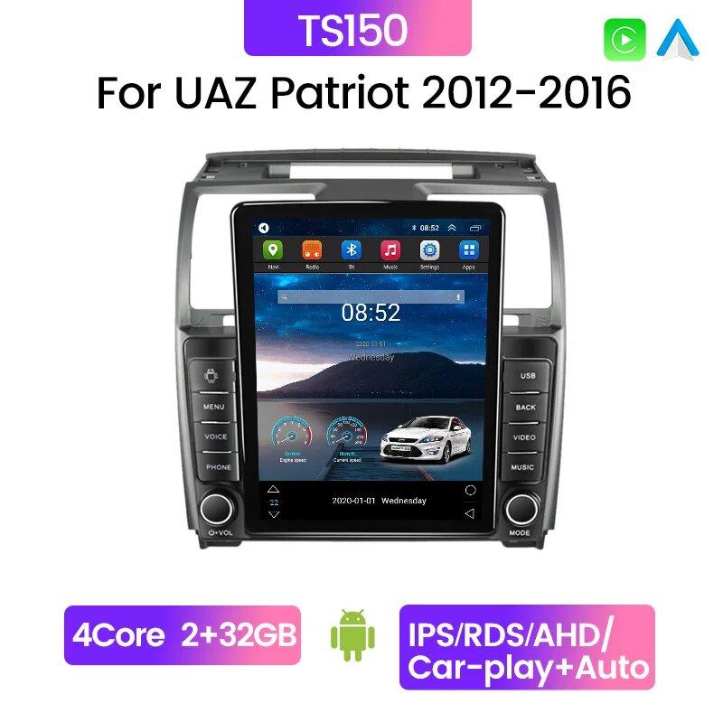 Беспроводное автомобильное радио CarPlay стиле Теслы стерео Мультимедийный Плеер для УАЗ Патриот For UAZ Patriot 2012-2016, сенсорный экран IPS Интеллектуальный автомагнитола мультимедиа автомобиля головное устройство​, LD07TS150