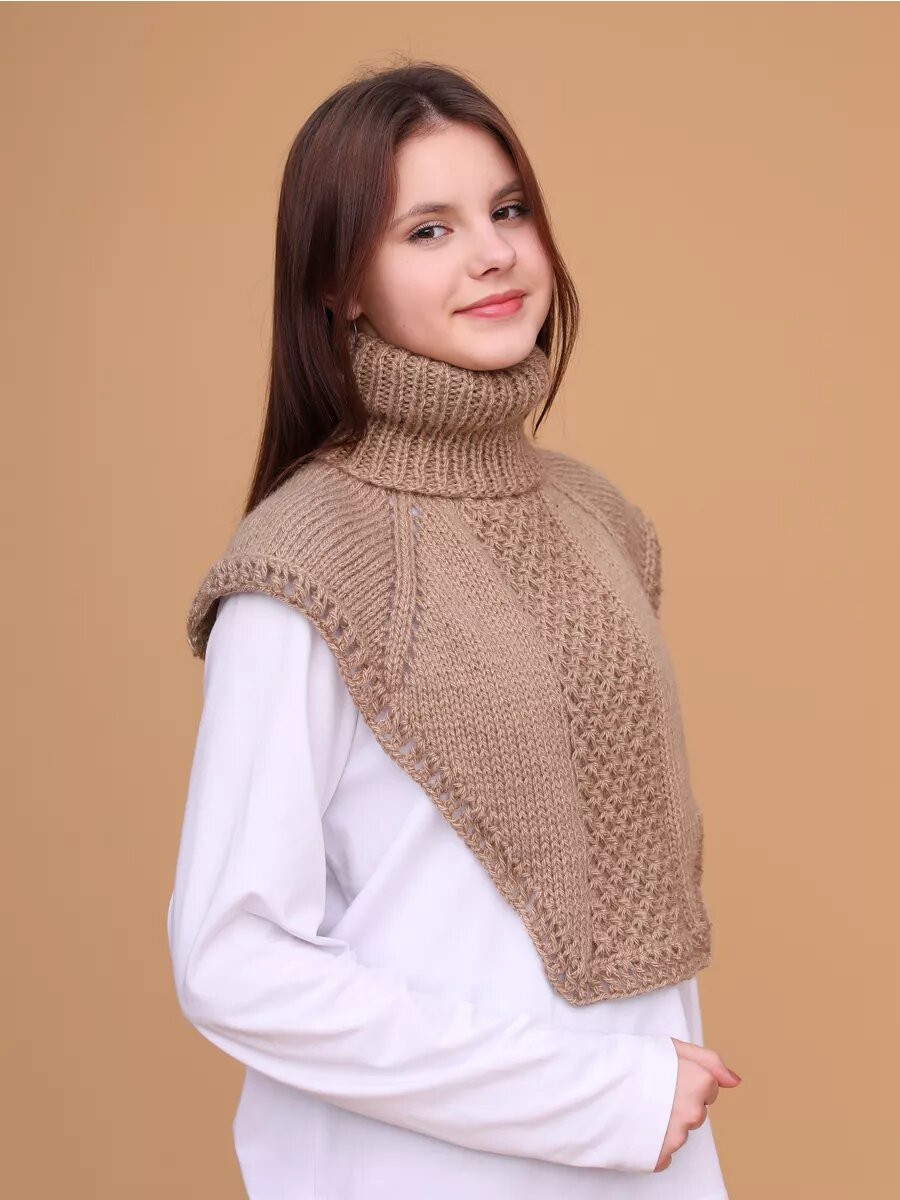 Шарф-манишка  зима-весна 2024 для женщин, светло-коричневый — фото 1