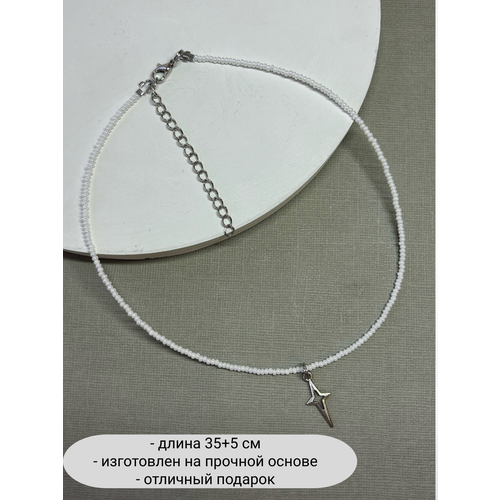 фото Колье sidorina sofia accessories, перламутр, бисер, длина 35 см, серебряный