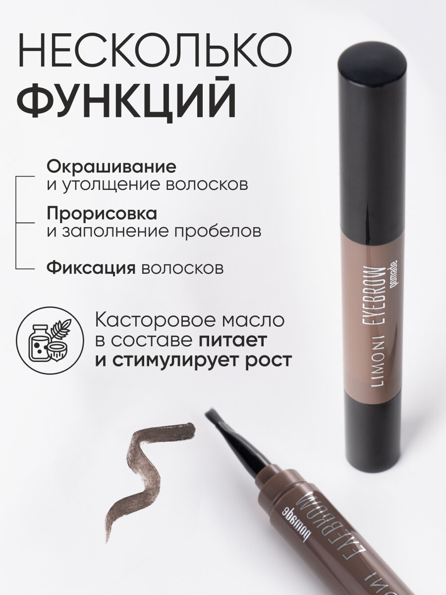 LIMONI Помадка-маркер для бровей коричневая, Eyebrow Pomade, тон 02 Medium Brown — фото 1
