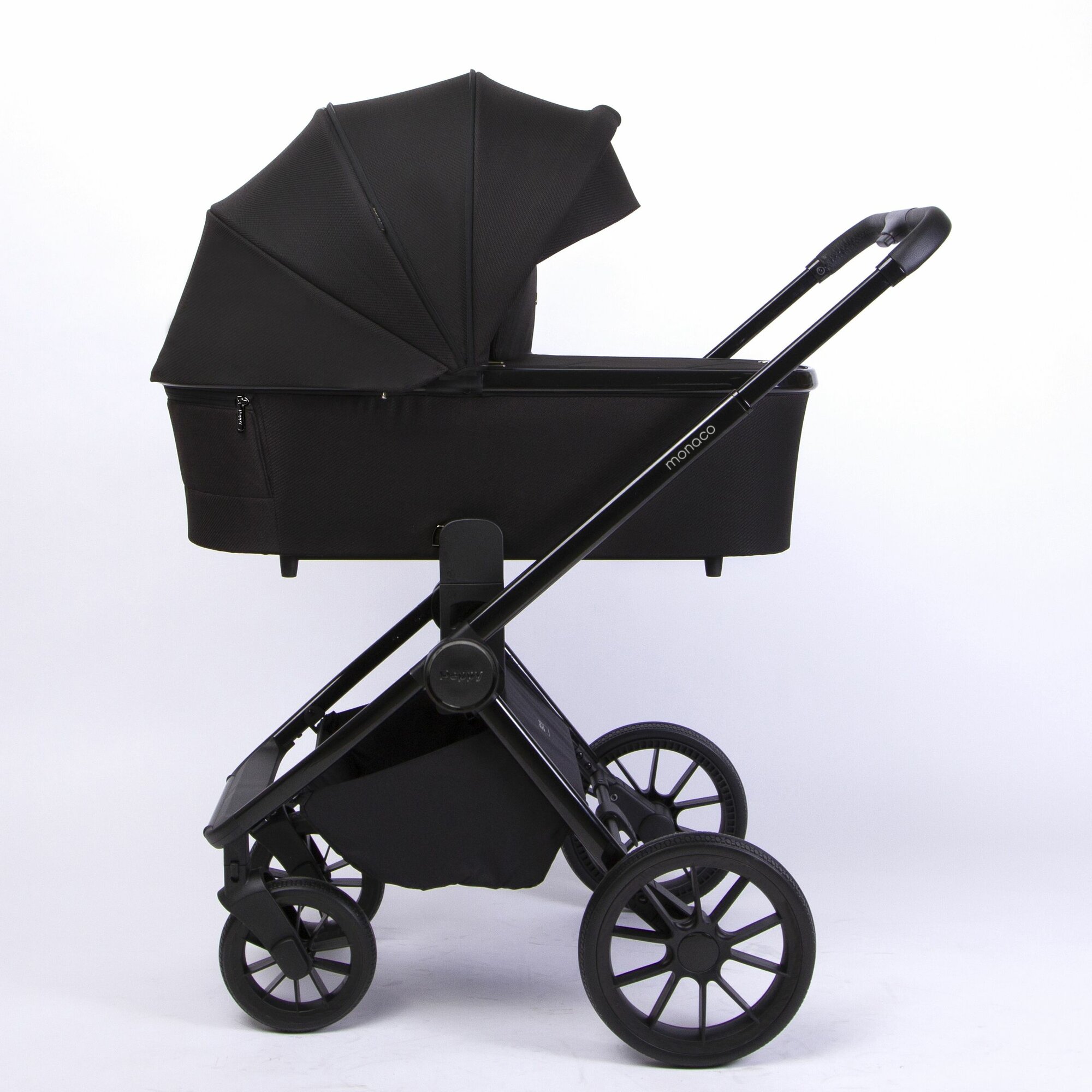 Коляска детская Peppy Monaco 2 в 1 Black (черный) с регулировкой высоты люльки/прогулочного блока