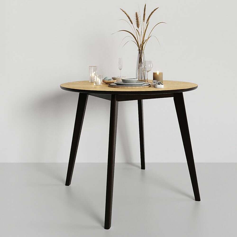 Стол Марсель 900 (Дуб натуральный - Венге) Круглый Диаметр 90 см Нераскладной массив березы 4 ножки ЭкоМебель