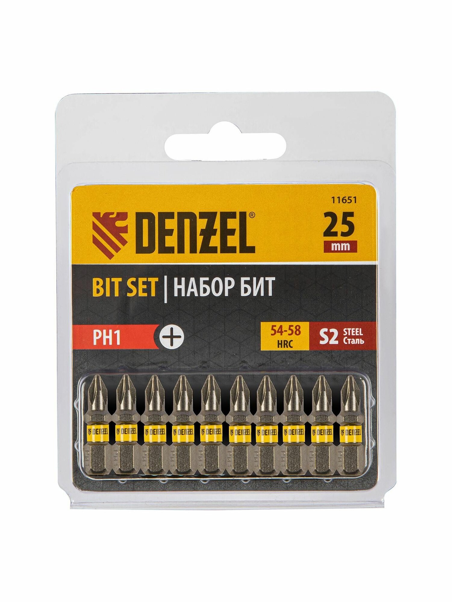 Бита PH1х25 сталь S2 шестигранный профиль 10 шт. Е 63 Denzel 11651
