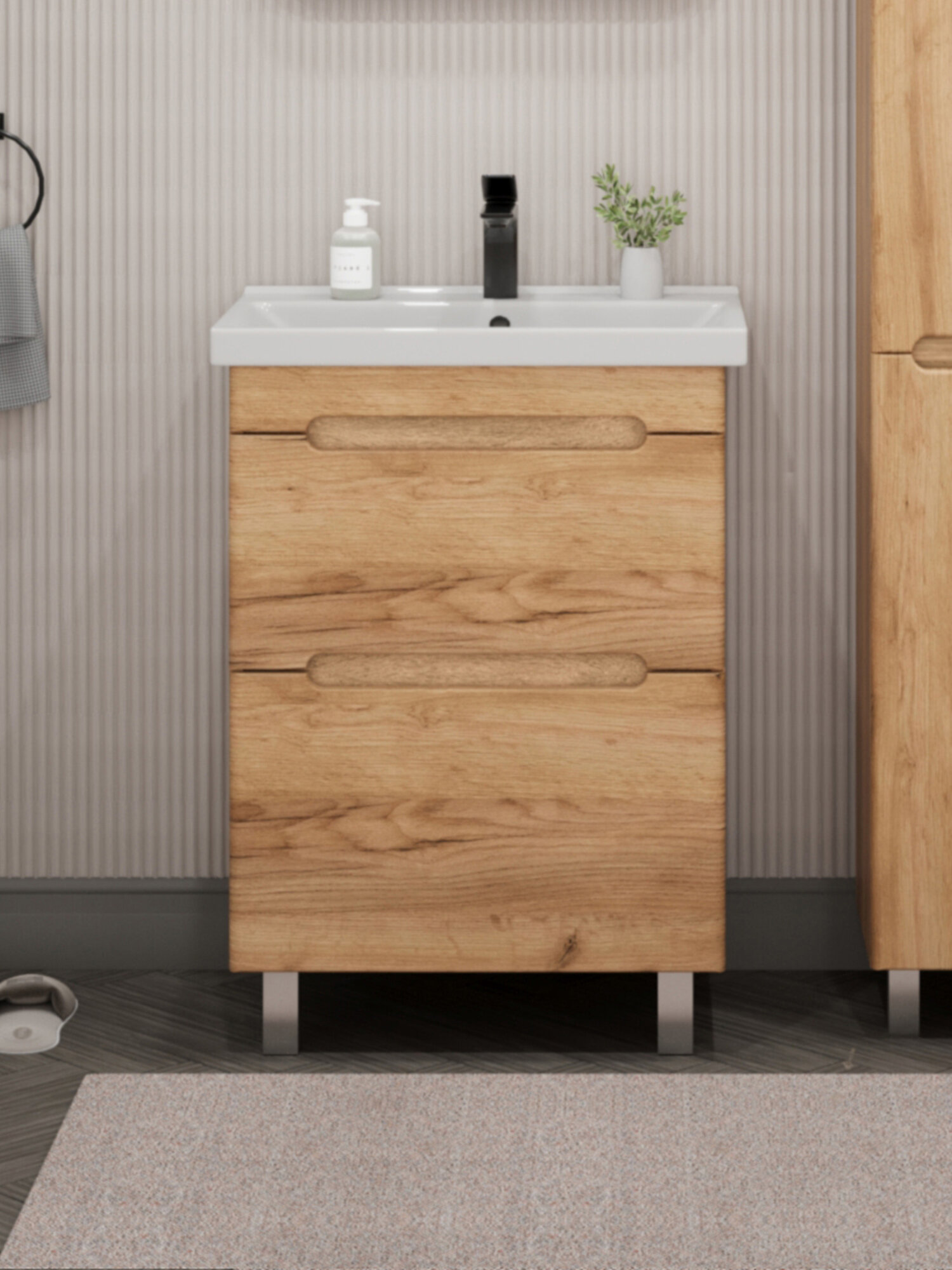 Тумба напольная SanStar Diva 60 с раковиной Фест 60 (комплект) для ванной комнаты Gold Craft