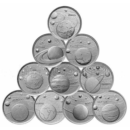 Набор 10 монет 1 куруш 2022 Турция Планеты солнечной системы набор монет турции