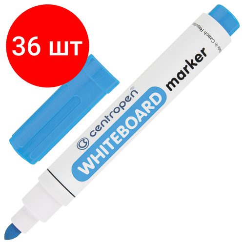 Комплект 36 шт, Маркер стираемый для белой доски синий CENTROPEN Dry-Wipe, круглый наконечник, 2.5 мм, 8559, 5 8559 0167