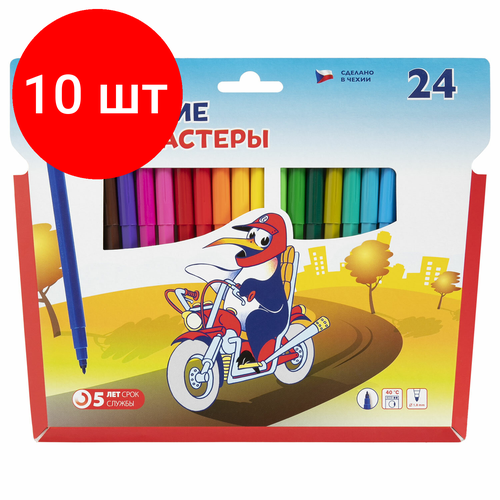 Комплект 10 шт, Фломастеры 24 цвета CENTROPEN Пингвины, смываемые, вентилируемый колпачок, 7790/24ET, 7 7790 2486