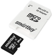 Карта памяти SmartBuy microSDXC 64 ГБ Class 10, V30, A1, UHS-I U3, R/W 95/60 МБ/с, адаптер на SD, SB64GBSDCL10U3L-01