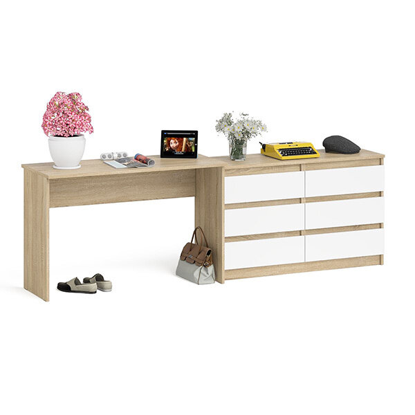 фото Стол письменный Мори МСП1200.1 + Комод МК1200.6, цвет дуб сонома/белый