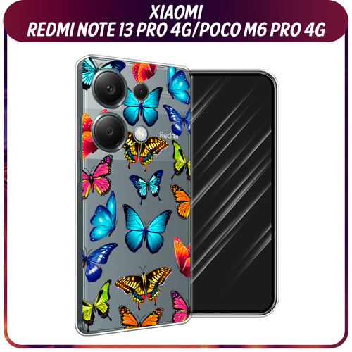 Силиконовый чехол на Xiaomi Redmi Note 13 Pro 4G/Poco M6 Pro 4G / Сяоми Редми Нот 13 Про 4G/Поко М6 Про 4G Разные бабочки, прозрачный силиконовый чехол на xiaomi redmi note 13 pro 4g poco m6 pro 4g сяоми редми нот 13 про 4g поко м6 про 4g синий карбон
