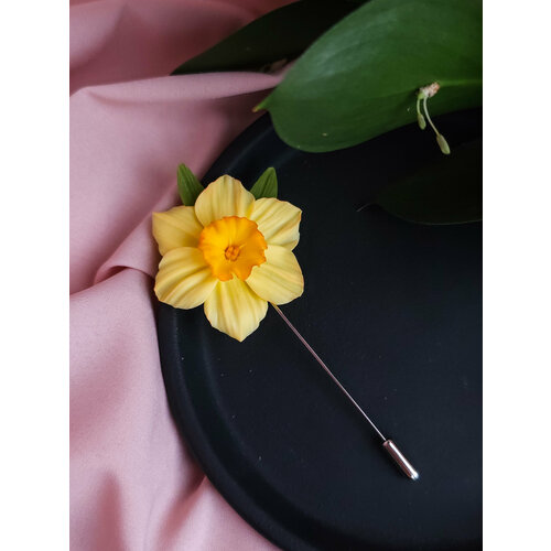 Брошь SPEKTOR_V Дизайнерская брошь Нарцисс, желтый, зеленый